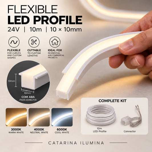 Flexible LED Neon Profile -24V 10m - 10x10mm | Integrated LED Complete Kit