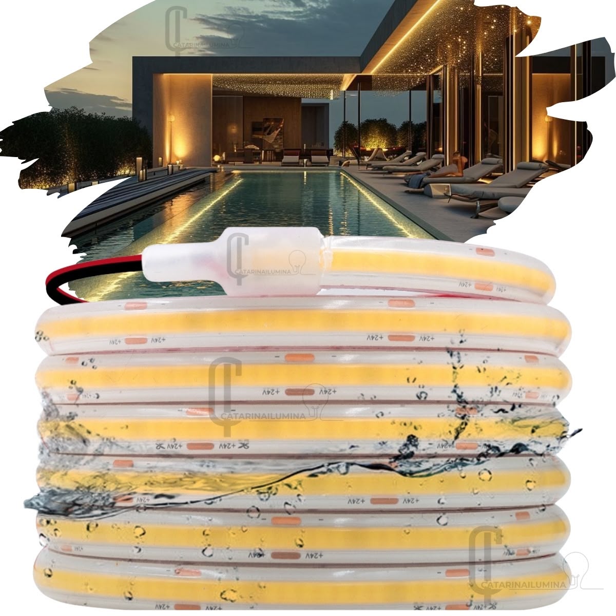 40m IP68 Waterproof COB LED Strip Light Kit for Pools – 24V